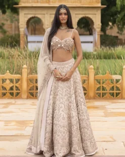 Coconut & Rose Gold Embroidered Lehenga Set