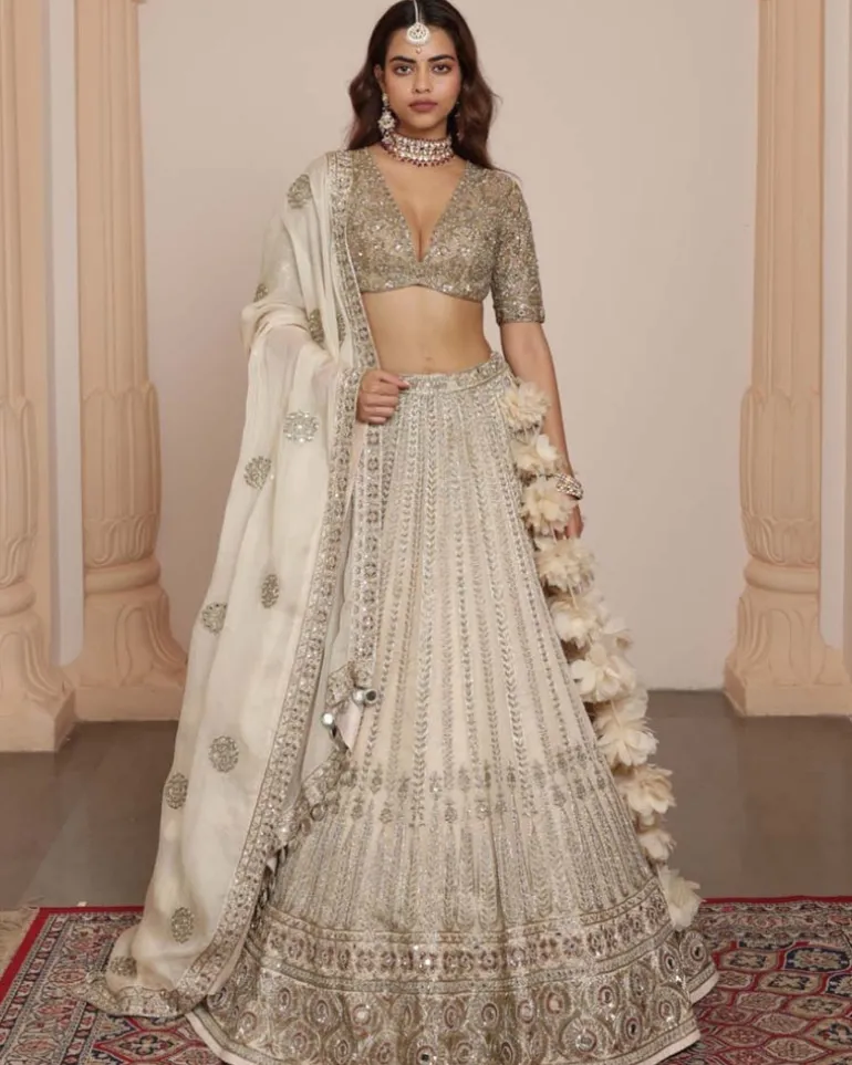 Coconut And Gold Lehenga Set