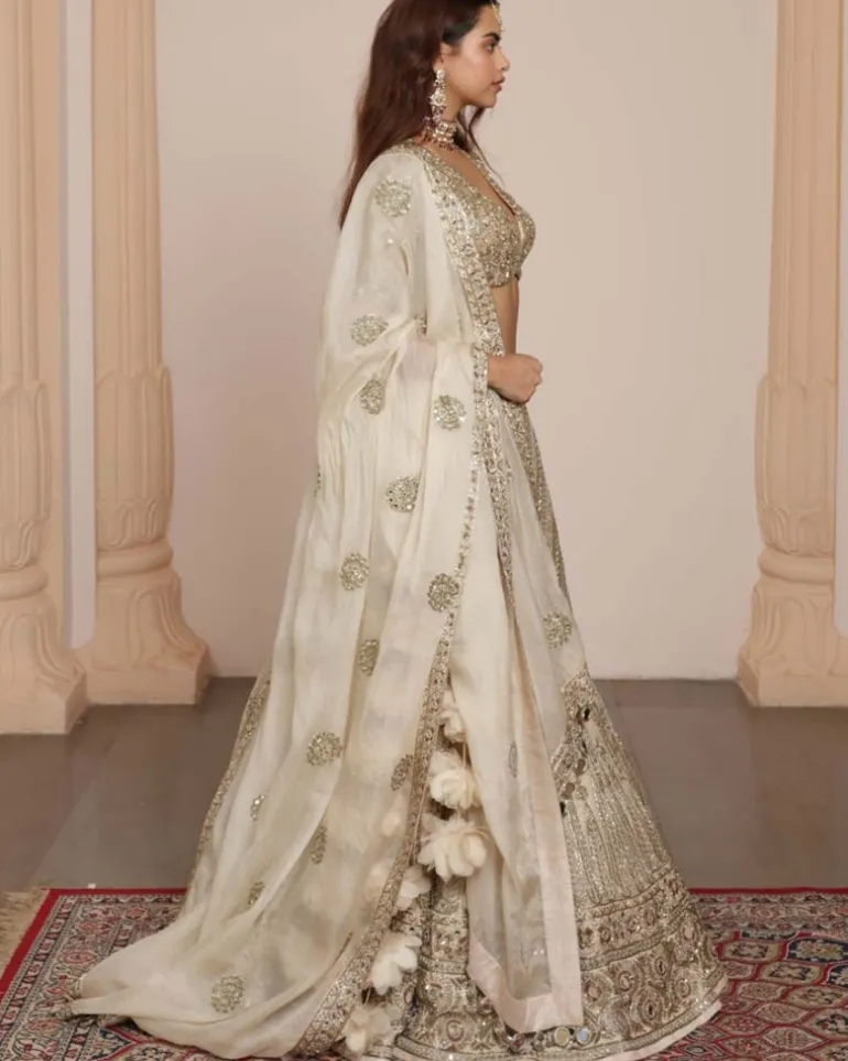 Coconut And Gold Lehenga Set