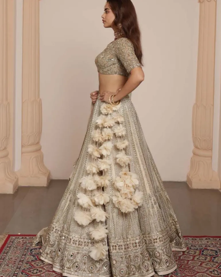 Coconut And Gold Lehenga Set