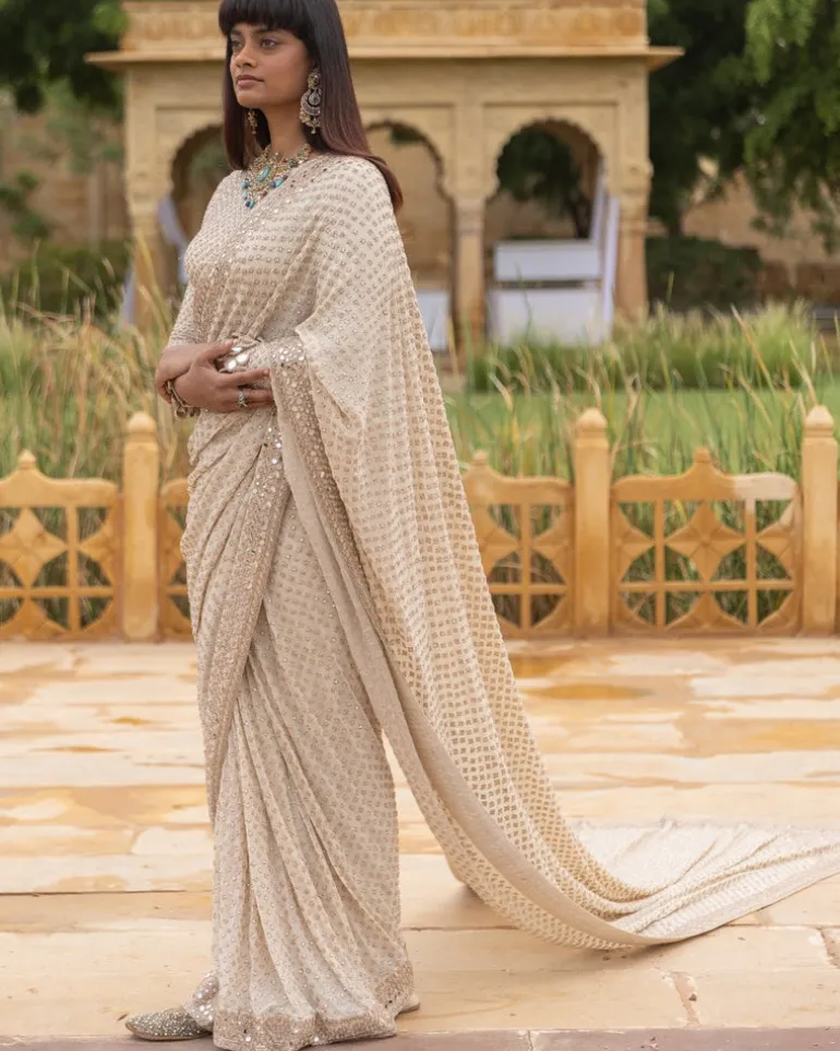 Coconut Embroidered Classic Sari Set