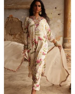 Coconut Pine Print Hand Embroidered Kurta Set
