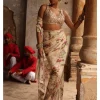 Coconut Pine Print Hand Embroidered Sari Set