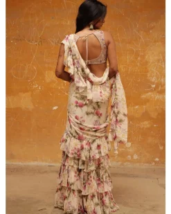 Coconut Pine Tiered Print Ruffle Sari Set