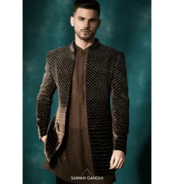 Coffee Brown Open Style Short Sherwani