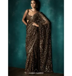 Coffee Gold Cutwork Sari Set