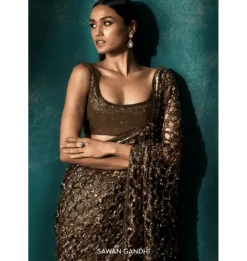 Coffee Gold Cutwork Sari Set