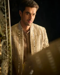 Coffee Mirror Open Sherwani Set