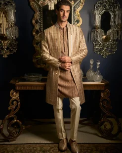 Coffee Mirror Open Sherwani Set