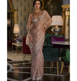 Copper Bold Cut Sequin Sari