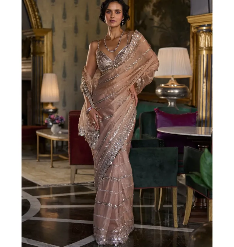 Copper Bold Cut Sequin Sari