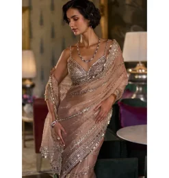 Copper Bold Cut Sequin Sari