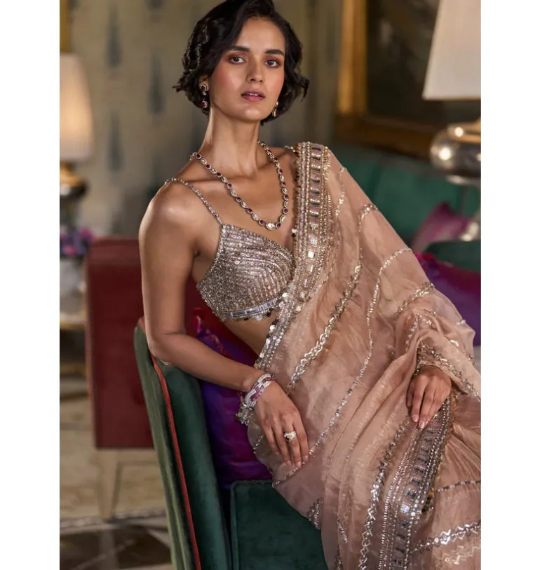 Copper Bold Cut Sequin Sari