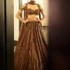 Copper Crystal Linear Embroidered Lehenga Set