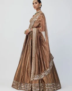Copper Shimmer Organza Linear Lehenga Set