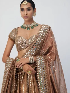 Copper Shimmer Organza Linear Lehenga Set