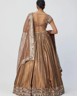Copper Shimmer Organza Linear Lehenga Set