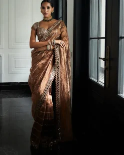 Copper Shimmer Organza Sari Set