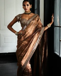 Copper Shimmer Organza Sari Set