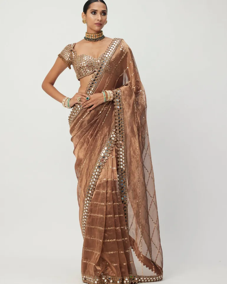 Copper Shimmer Organza Sari Set