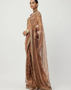 Copper Shimmer Organza Sari Set
