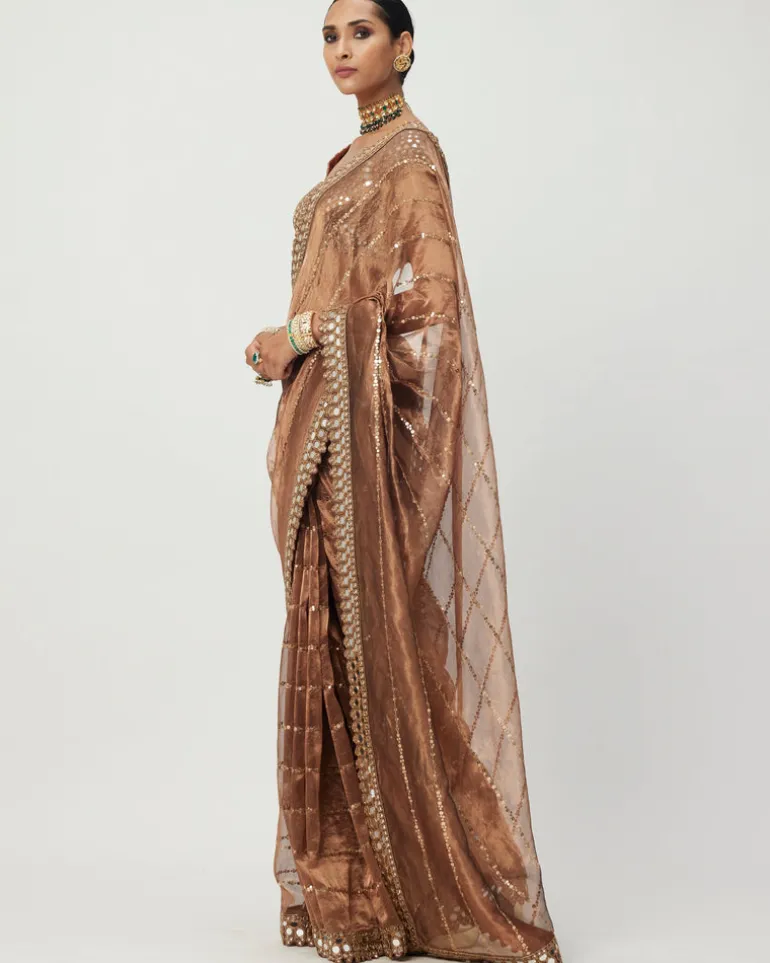 Copper Shimmer Organza Sari Set