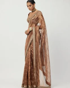 Copper Shimmer Organza Sari Set