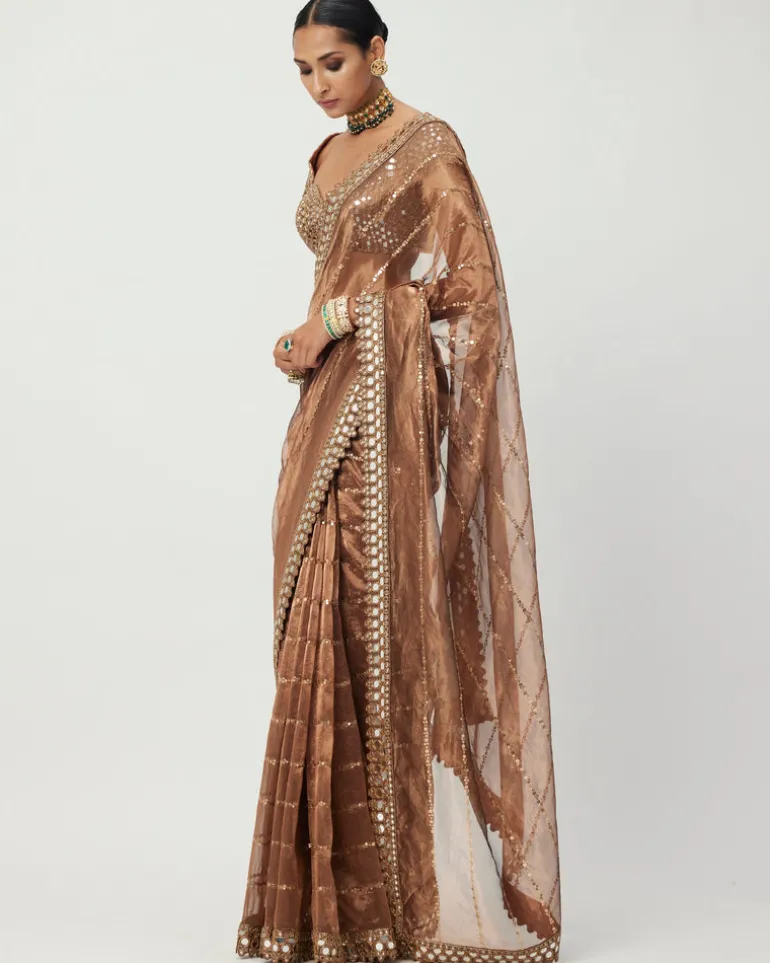 Copper Shimmer Organza Sari Set
