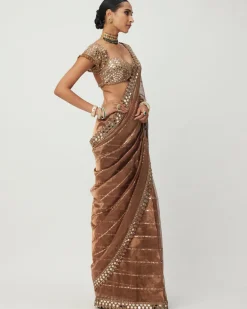 Copper Shimmer Organza Sari Set