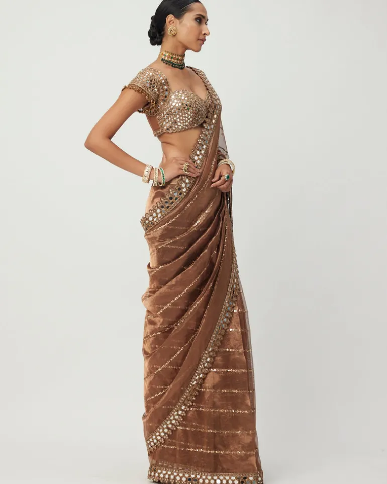 Copper Shimmer Organza Sari Set