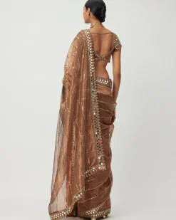 Copper Shimmer Organza Sari Set