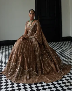 Copper Shimmer Organza Sequins Lehenga Set