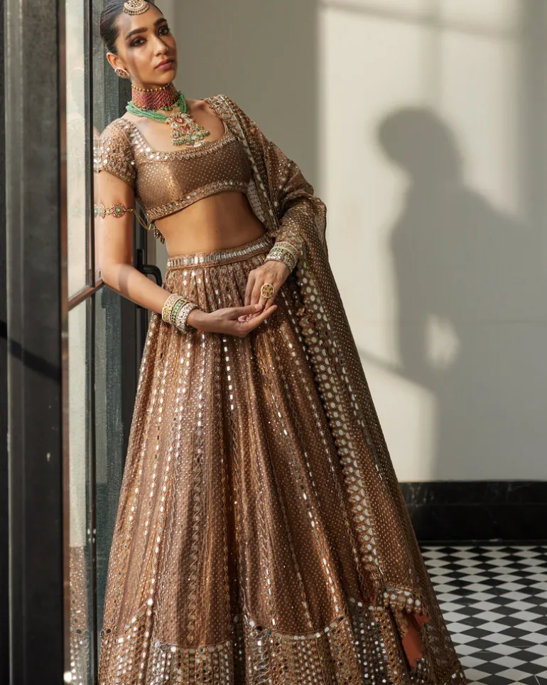 Copper Shimmer Organza Sequins Lehenga Set