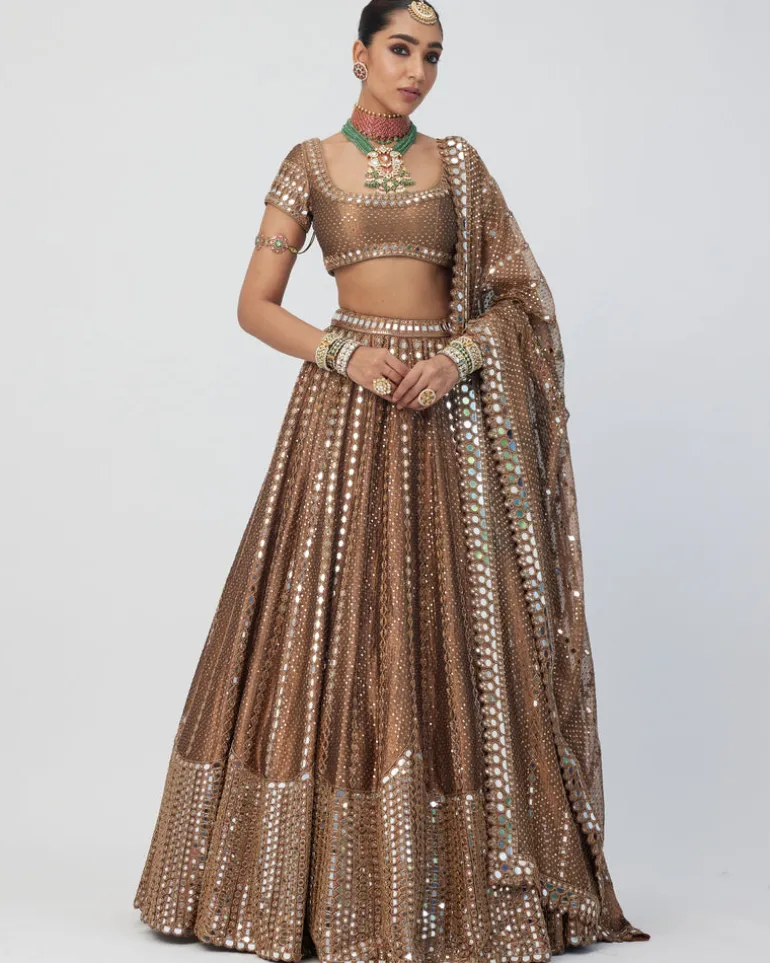Copper Shimmer Organza Sequins Lehenga Set