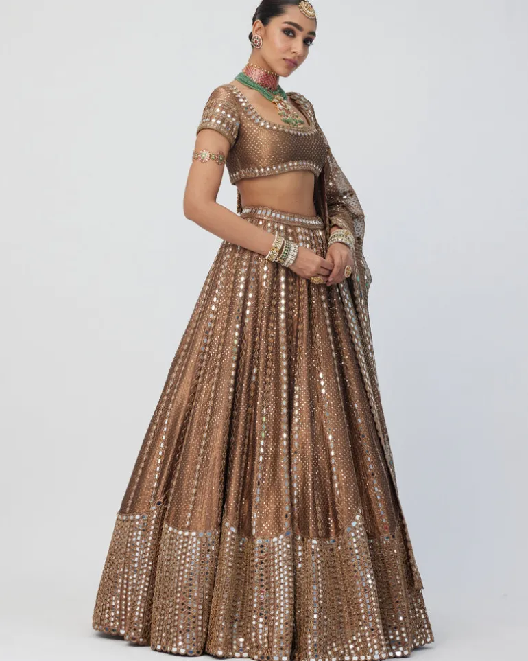 Copper Shimmer Organza Sequins Lehenga Set