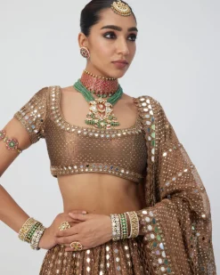 Copper Shimmer Organza Sequins Lehenga Set
