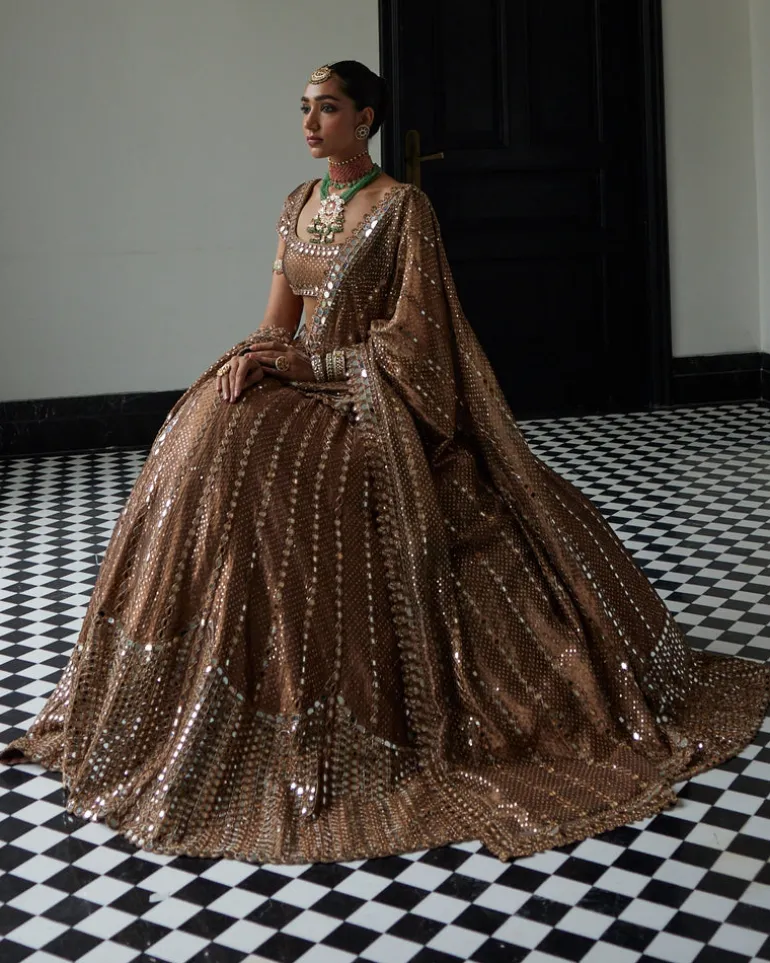 Copper Shimmer Organza Sequins Lehenga Set