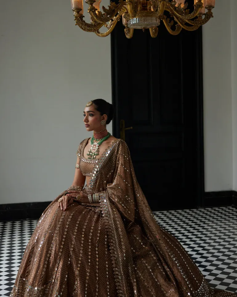 Copper Shimmer Organza Sequins Lehenga Set