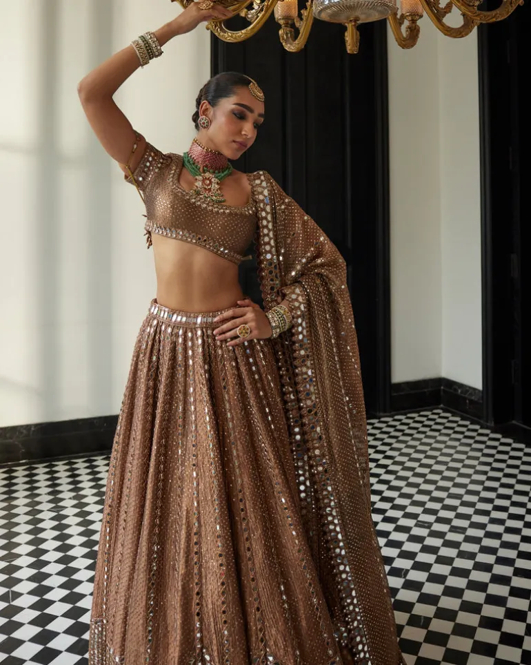 Copper Shimmer Organza Sequins Lehenga Set