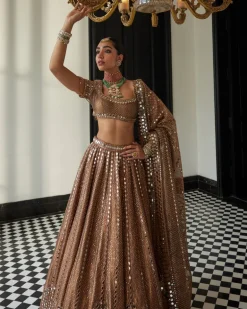 Copper Shimmer Organza Sequins Lehenga Set