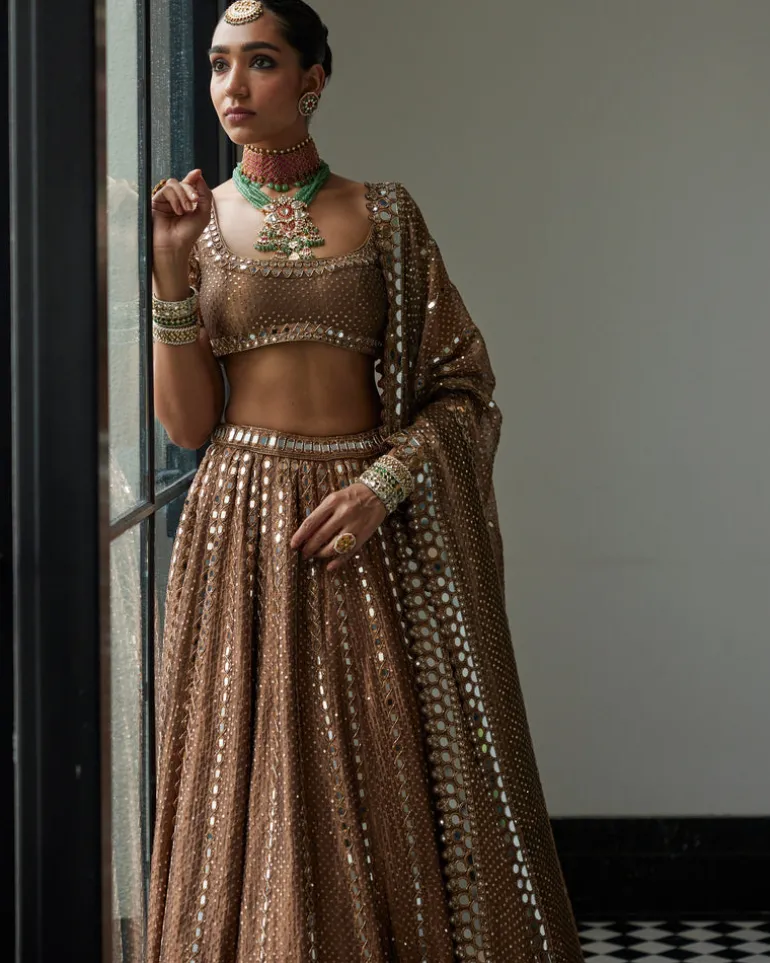 Copper Shimmer Organza Sequins Lehenga Set