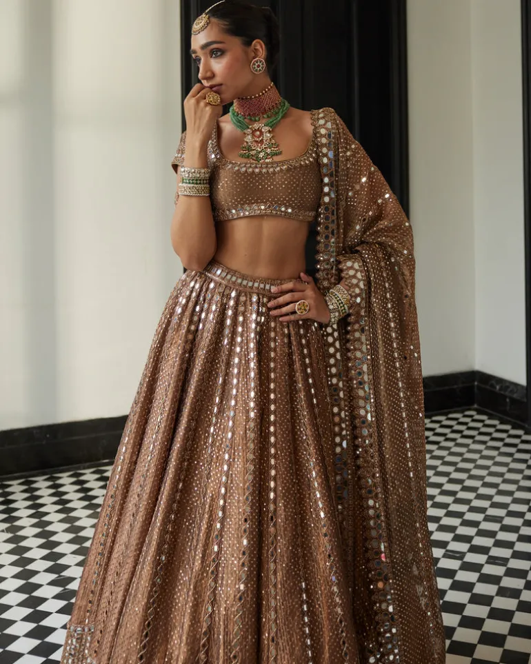 Copper Shimmer Organza Sequins Lehenga Set