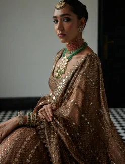 Copper Shimmer Organza Sequins Lehenga Set