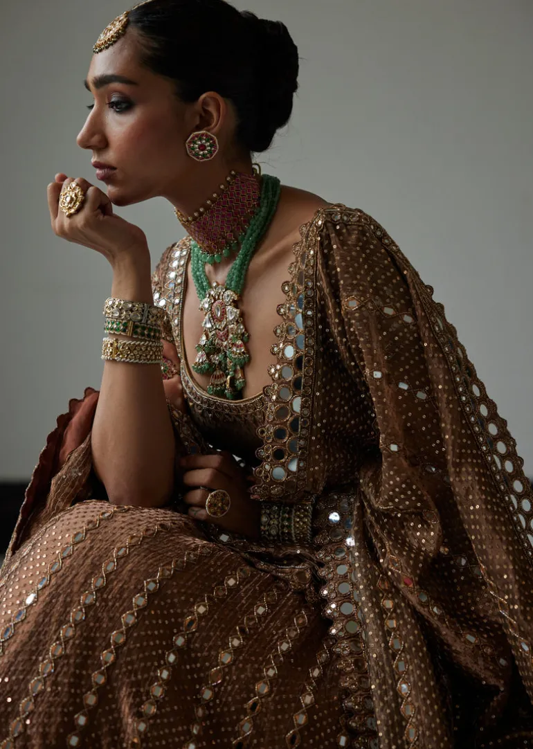 Copper Shimmer Organza Sequins Lehenga Set