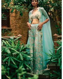 Coral Blue Cape And Pants Set