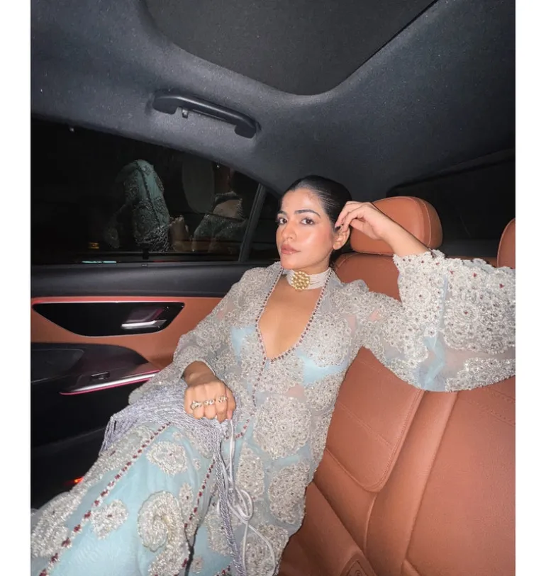 Coral Blue Embroidered Jacket And Pants Set