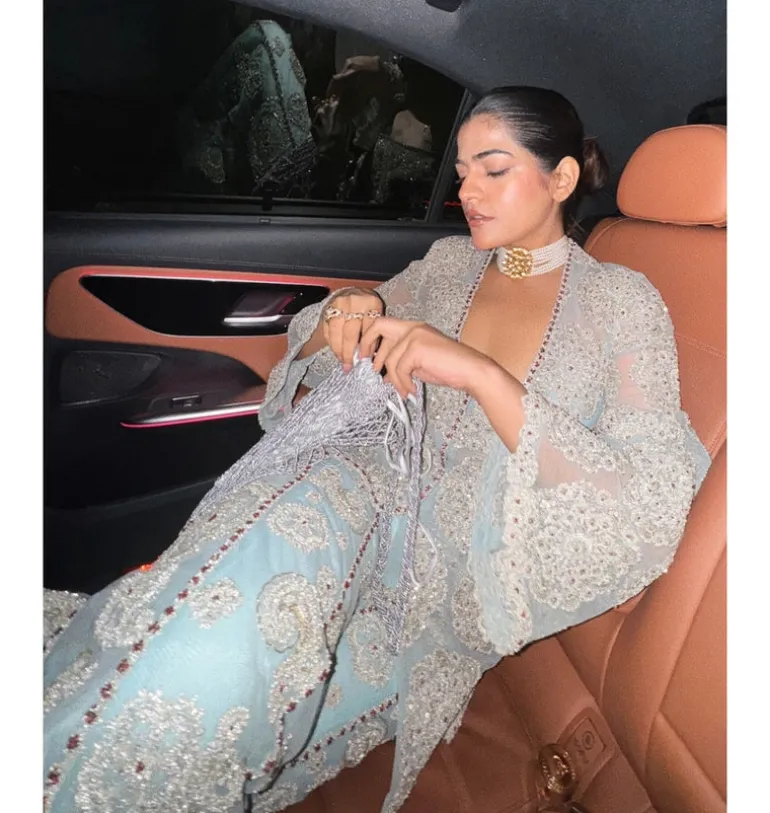 Coral Blue Embroidered Jacket And Pants Set