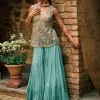 Coral Blue Embroidered Kurti Set