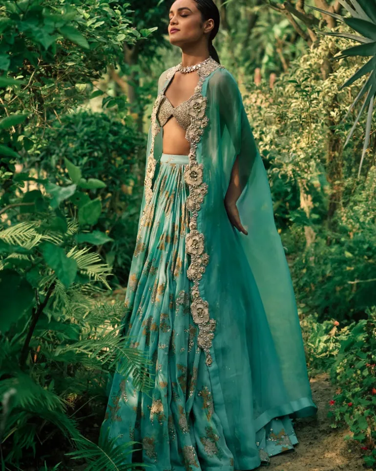 Coral Blue Sylvia Lehenga Set