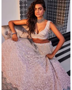 Cornetto Pink Embroidered Organza Lehenga Set